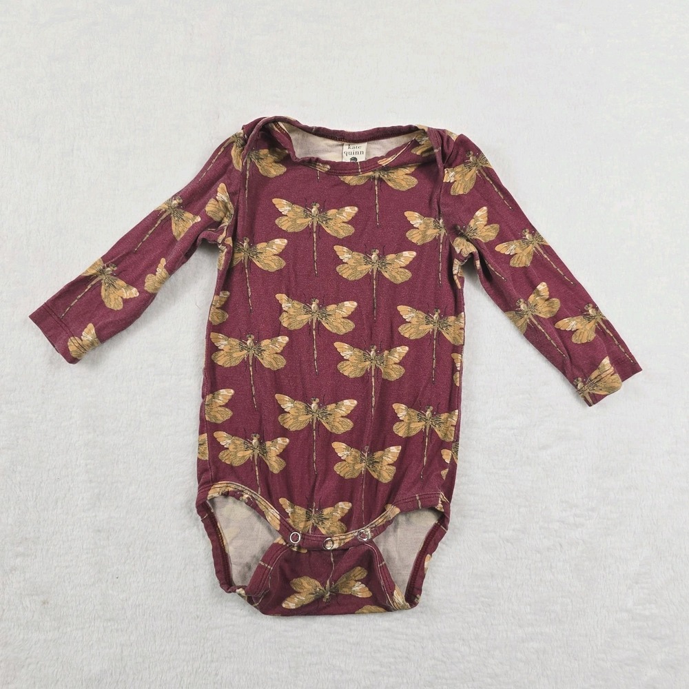 Kate Quinn Dragonfly Bamboo Viscose Long Sleeve Bodysuit Maroon 6-12M Month